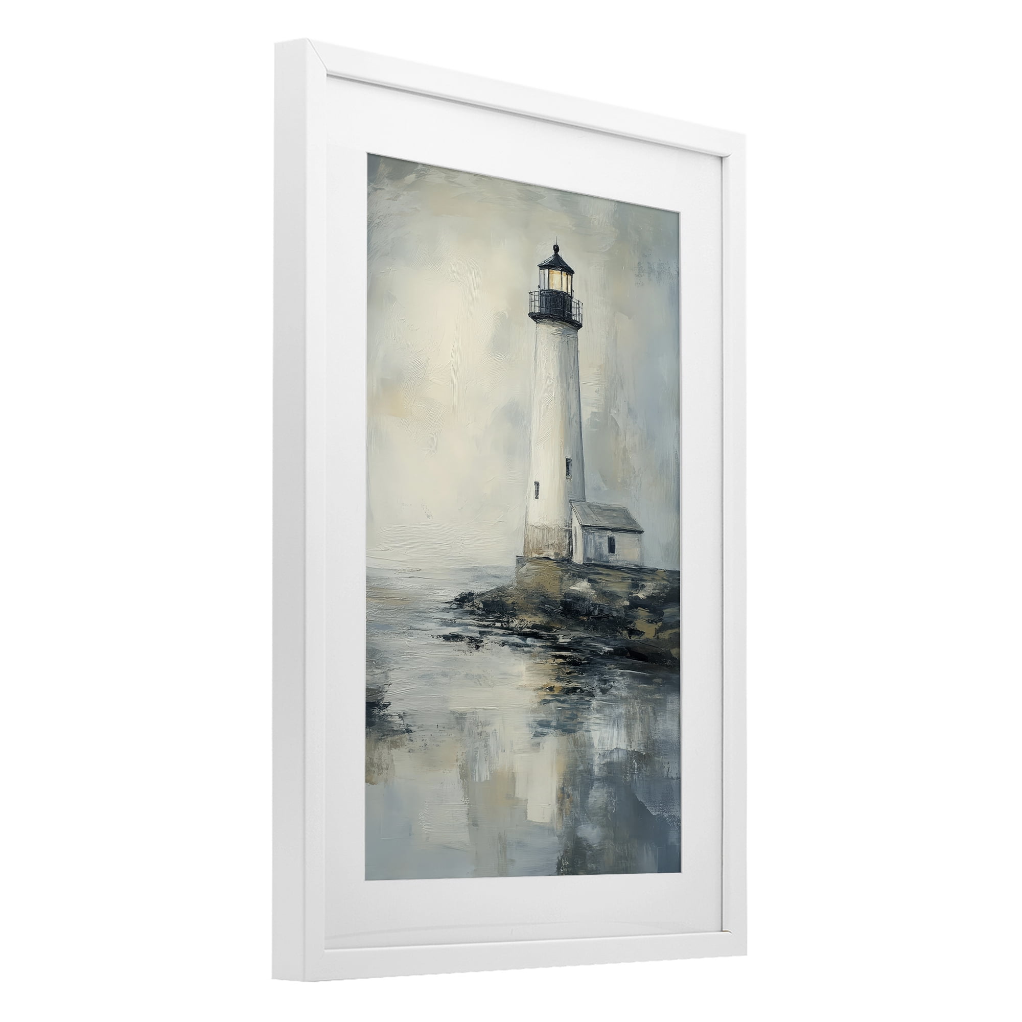 Stupell Industries Moody Lighthouse Reflecting White Framed Print Under Glass, design by Petal Prints Design