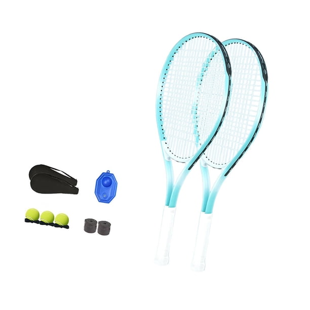 Juego de raquetas de tenis con bolas de con 2 sobrecargas Kit de práctica de equipos de entrenamiento de tenis para jardín de juegos interiores Azul