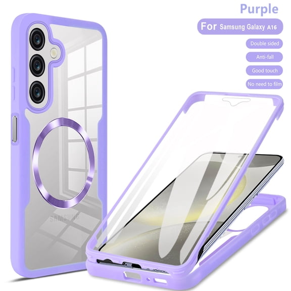 Lunvic Case for Samsung Galaxy A36 5G, Double-Sided Full Body Case with Built-in Screen Protector, Compatible with MagSafe, Clear PC Back Heavy Duty Cover, Purple