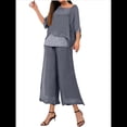 thumbnail image 1 of Conjunto de 2 Piezas para Mujer, Top Brillante, Pantalones Anchos, Traje Informal de Cuello Redondo con Lentejuelas. Gris M, 1 of 8