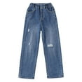 thumbnail image 3 of Zshosam Girls Pants Boys Baggy Jeans Straight Wide Leg Cargo Jeans Casual Elastic Waist Loose Fit Denim Pants Streetwear with Pockets Size 6T 7T,(Blue 6-7 Years), 3 of 9
