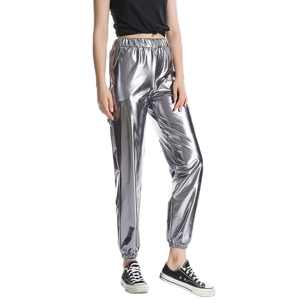 QILINXUAN Women's Shiny Metal Casual 