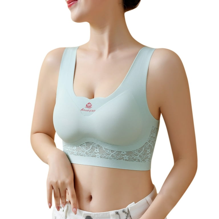 gvdentm Strapless Bras For Women,Wireless Back & Posture Support Longline  Bra with Front Closure & Lace
