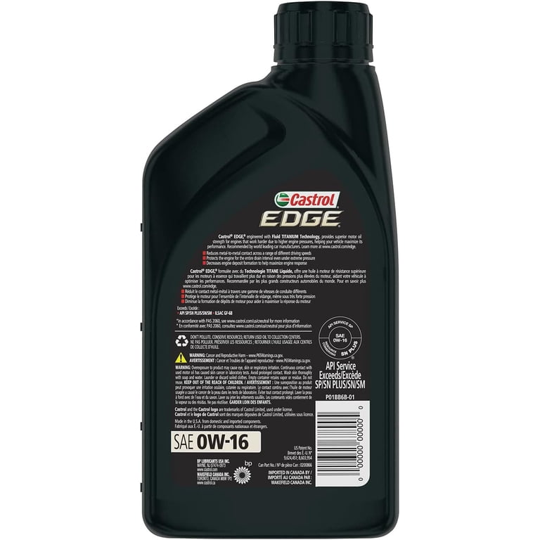Castrol, Full Synthetic Motor Oil, 0W-16, 1 Quart, Case of 6
