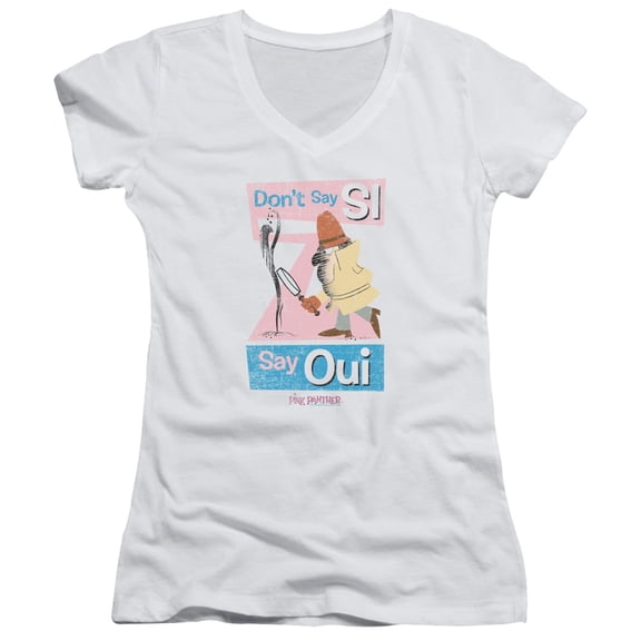 Pink Panther Say Oui Junior Women's V-Neck T-Shirt White
