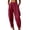 Wine, variant on Women's Beach Pants, Elastic Waist Loose Fit Cotton Linen Trousers with Drawstring Cuffs, Casual Cropped Lounge Pants for Summer, Vacation, Daily Wear and Boho Style Beige L