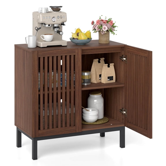 Costway Buffet Cabinet with Storage, 32” Wooden Sideboard Coffee Bar Station with 2 Doors Walnut   Black