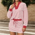 thumbnail image 4 of Arlun Womens Striped 2 Piece Outfits Casual Sweatshirt Skirt Set V-Neck Long Sleeve and Stretch Short Skirts Loose Fit Soft Comfy Workout Matching Loungewear Sets 2-Red XL, 4 of 6