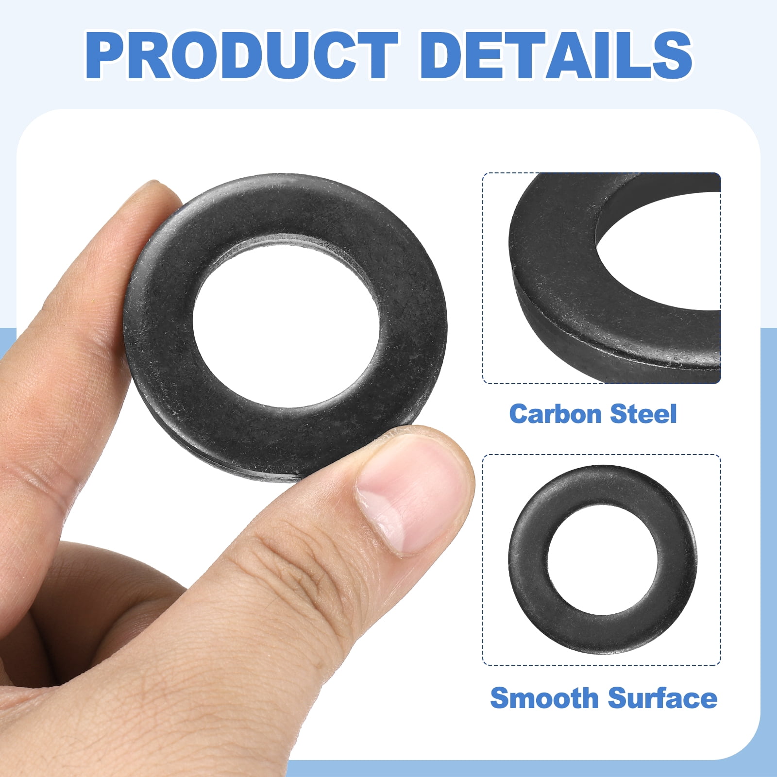 Uxcell 12pcs 1" Black Flat Washer for M24 Screw, Steel Metal Washers 24mm ID 43mm OD 6mm l for Industrial, Screws Bolts