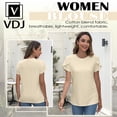 thumbnail image 3 of VDJ Summer Tops for Women Casual Petal Short Sleeve Solid Blouse Beach Holiday Crew Neck Beige T Shirts Size S, 3 of 7