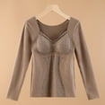 thumbnail image 4 of Rohuuque Thermal Shirts for Women Solid Color V Neck Thermal Underwear Built-in Bra Long Sleeve Cold Weather Tops Brown, 4 of 5
