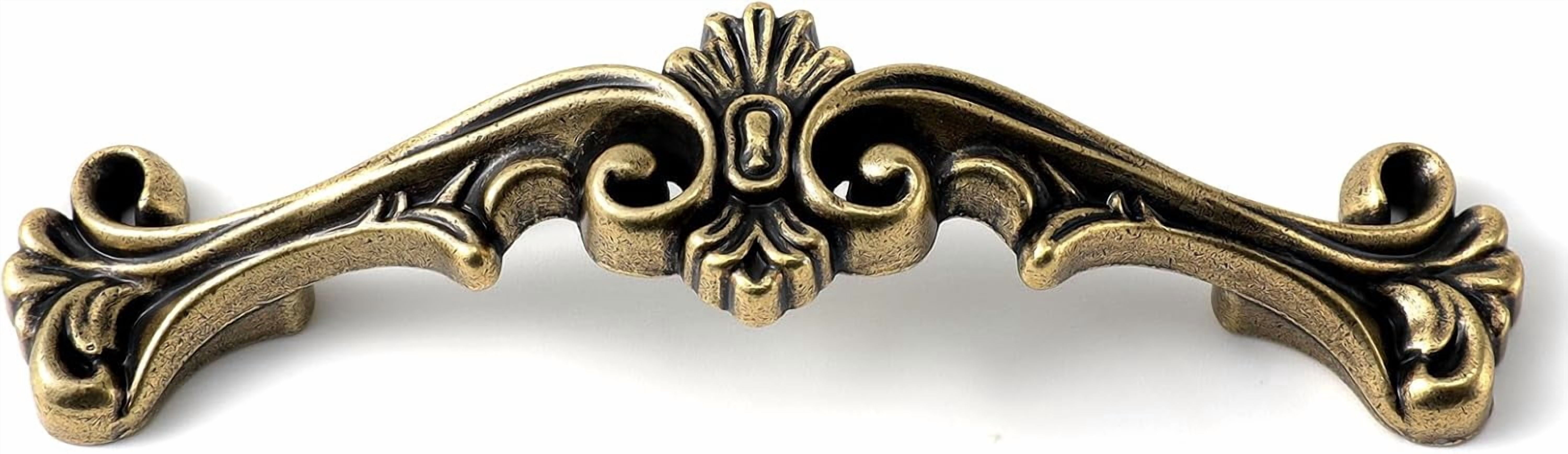 Traditional Antique Cabinet Hardware - 6 Pack, Antique Brass, 3" Hole Centers, Vintage Pulls for Drawer Dresser Nightstand, AC0726AB076