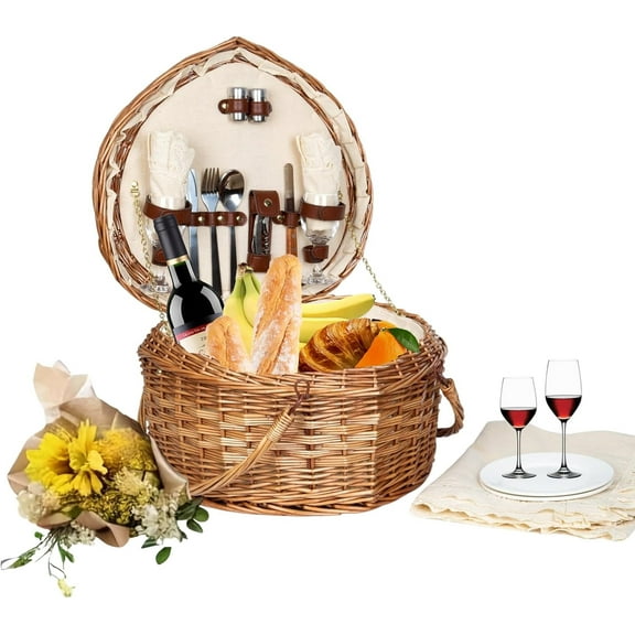 iLivin Brown Handles Sturdy Woven Willow Picnic Basket