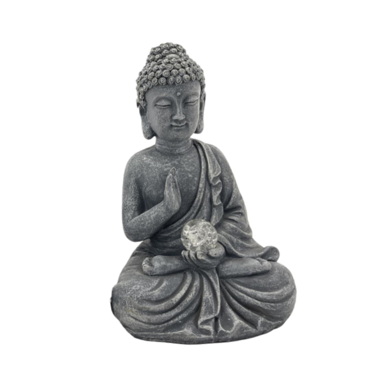 figatia Garden Solar Buddha Sculpture with Lamp Entrance Ornament for Courtyard Size S
