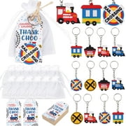 Train Theme Party Favors, 36Pcs Transportation Train Birthday Baby Shower Party Favors with Train Keychains Thank Choo Chugga Chugga Tags White Organza Bags for Train Railroad Theme Party Supplies