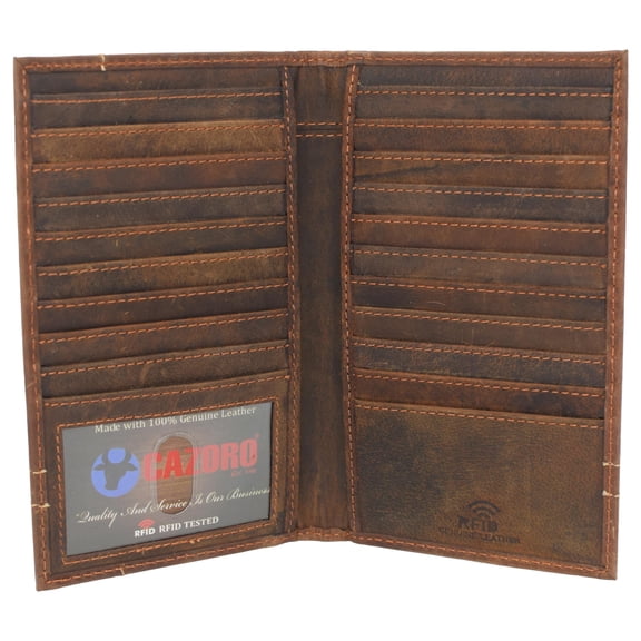 CAZORO Bifold Long Wallet RFID Blocking Genuine Vintage Leather for Men