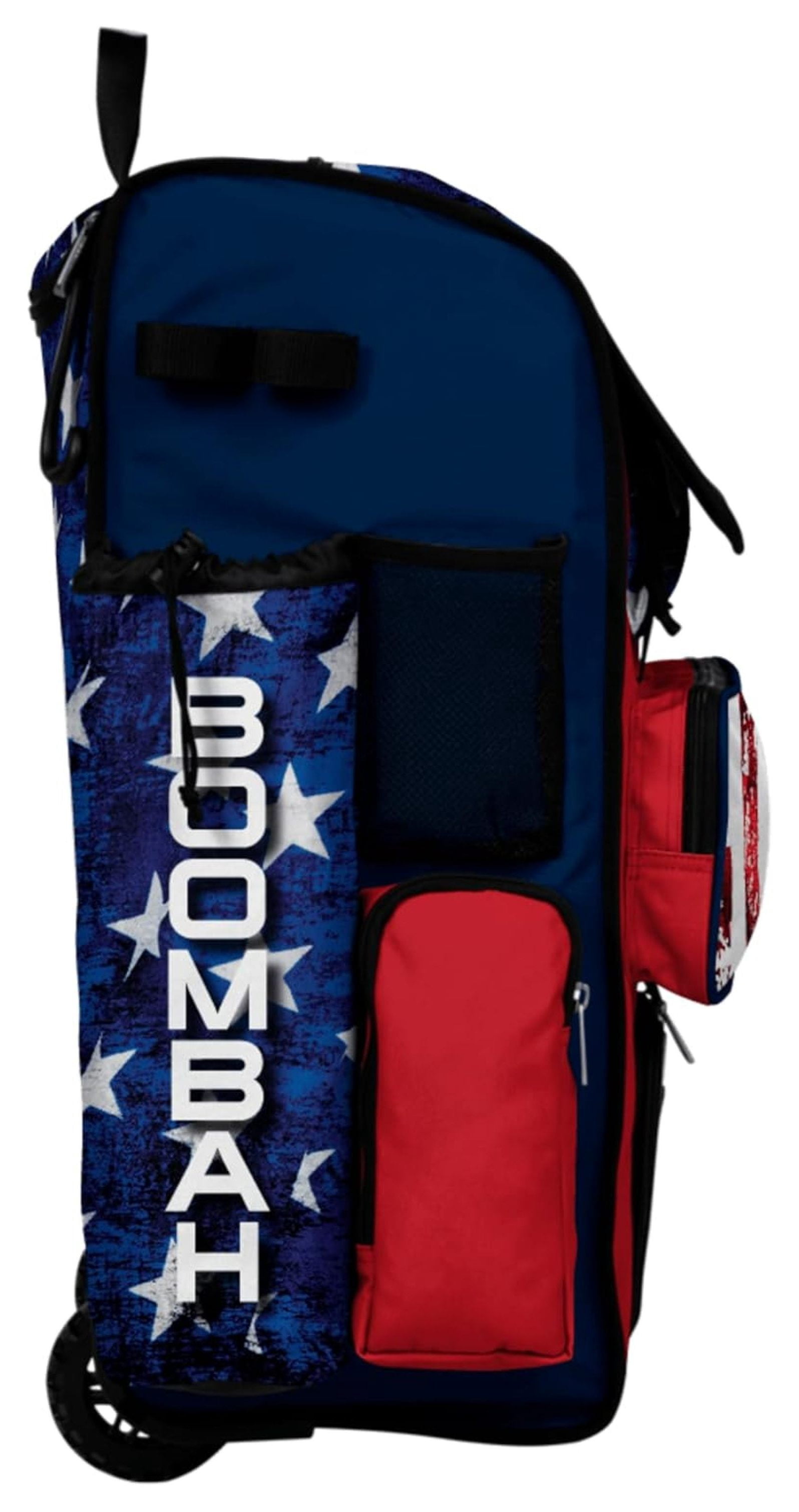 Rolling Telescopic Baseball Softball Gear Bag Navy Red White