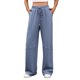 thumbnail image 3 of Pantalones Deportivos Anchos de Cintura Alta para Mujer, Holgados y con Cordón, A para Adolescentes Azul S, 3 of 9