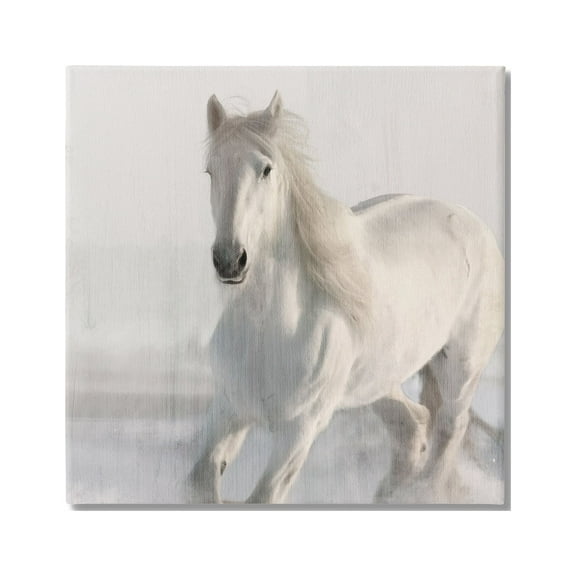 Stupell Industries Galloping White Stallion Animals & Insects Painting Gallery Wrapped Canvas Art Print Wall Art, 17 x 17
