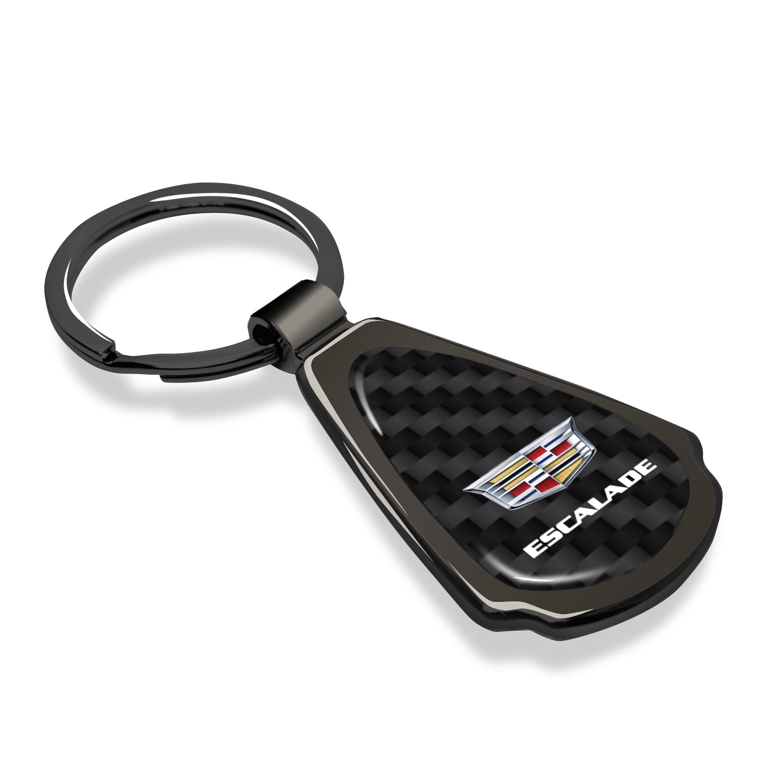iPick Image for Cadillac Escalade Real Black Carbon Fiber Gunmetal Black Teardrop Key Chain, Official Licensed