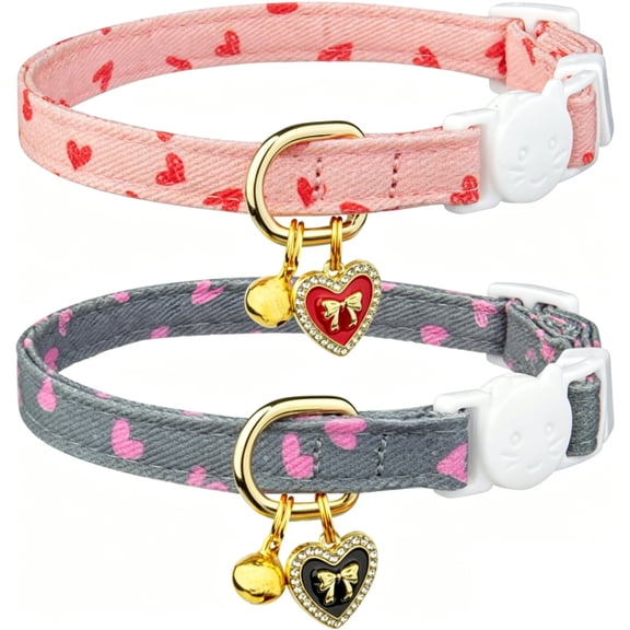 Breakaway Cat Collar with Quick Release Safety Buckle, Breathable Soft Cotton Adjustable Kitten Collar with Bell, Comfortable Pet Neck Collar for Small Cats,A