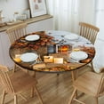 thumbnail image 5 of Round Fitted Fall Tablecloth for 52" Table - Wooden Board Maple Leaf Elastic Edged Table Cover Protector-for Indoor and Outdoor, 5 of 6