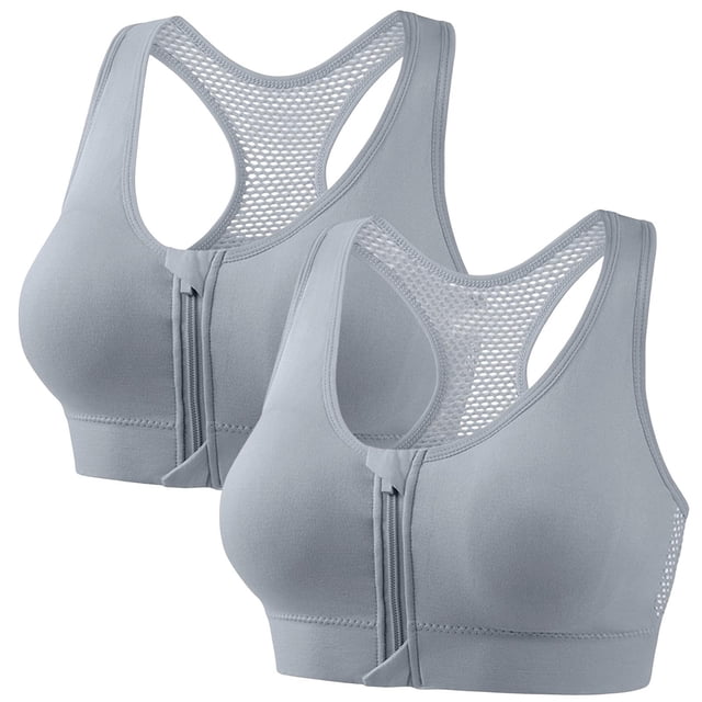 aidice 2pc Sports Bras for Women Front Zipper Smoothing Racerback Yoga Bralettes High Support Soft Workout Bras