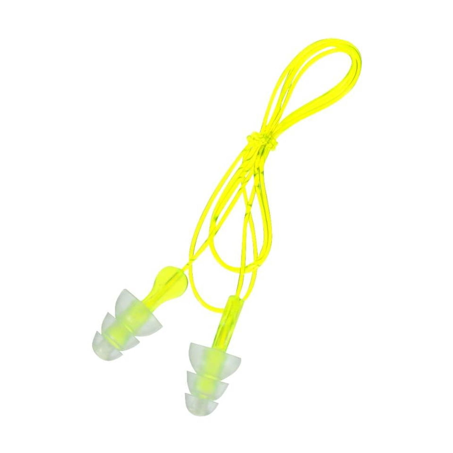 Peltor Sport Tri-Flange Corded Reusable Earplugs, Neon Yellow, NRR 26 dB, 3 Pairs