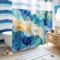 thumbnail image 4 of No Hook Shower Curtain, Blue Green Geometric Shower Curtains for Bathroom with See Through Top Window, Stained Glass Abstract Chic Art Waterproof & Washable Bath Curtain Long 72"x78", 4 of 7