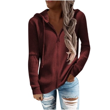 Fankiway Fashion Casual Women'S Solid Long Sleeve Hooded Sweatshirt Zip tops Ladies Cardigan Coat