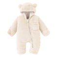 thumbnail image 2 of CUZIBR Baby Toddler Girls Romper Outfit Suit Solid Color Long Sleeve Full Zip Up Fuzzy Hooded Jumpsuit Footies Kids Boys One Piece Winter Thermal Warm Snowsuit Clothes Bodysuit,Beige,0-3 Months, 2 of 9