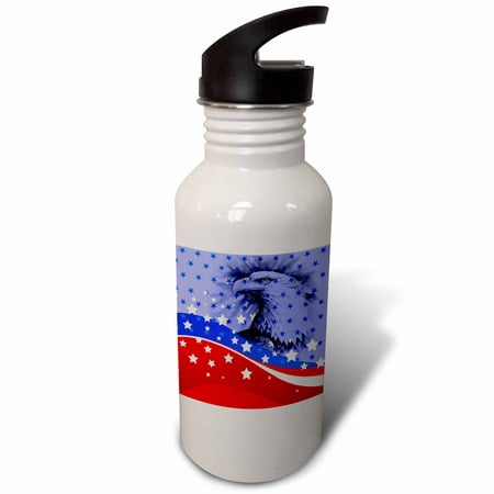 

3dRose Red White and Blue Stars and Stripes with a Patriotic Eagle Head Sports Water Bottle 21oz