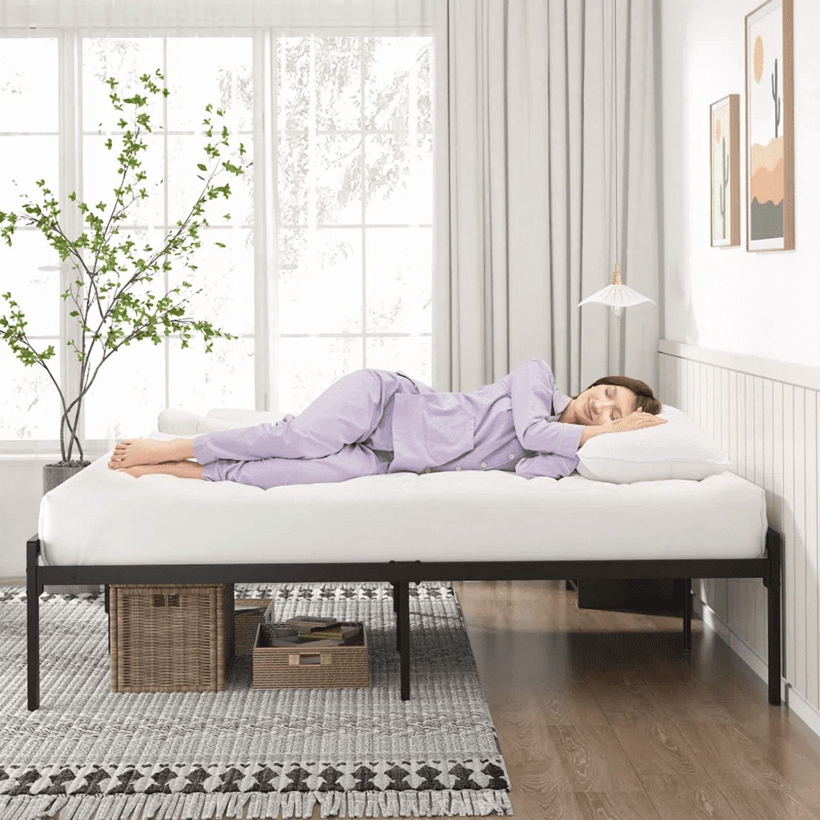 Yoneston Queen 16-Inch Heavy Duty Metal Platform Bed Frame with Large Under-Bed Storage, Non-Slip Design