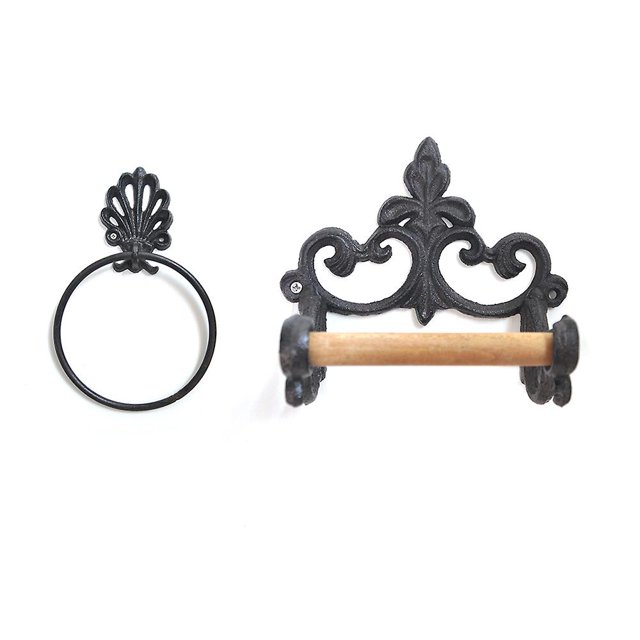 Juego de soporte de toallas para rollo de inodoro negro, soporte de rollo de inodoro de hierro Afortunado Sencillez