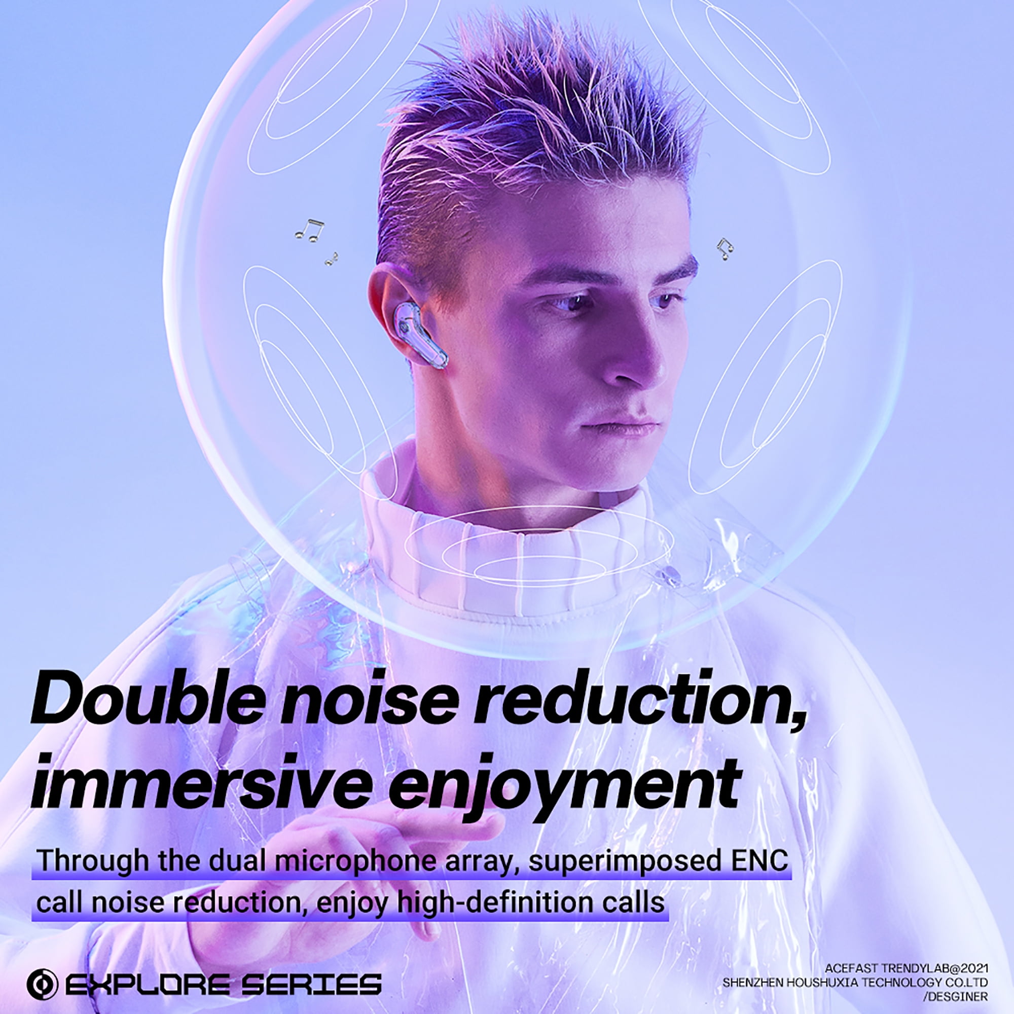 ACEFAST TWS Wireless Bluetooth Earbuds Bass Stereo Noise Reduction Headset with Mic in Ear Headphones for Iphone/Android (Alfalfa Purple)