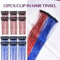 thumbnail image 3 of Hair Tinsel Clip in Dreamy Colorful Fairy Hair Tinsel Kit, 12 Pcs 24 Inch Glitter Clip in Hair Extensions for Girls Women Kids Christmas New Year Festival Party (Pink-Purple), 3 of 11