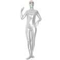 thumbnail image 2 of Traje de zentai de una pieza con efecto mojado y ojos abiertos, de metal brillante, plateado, para hombre, de licra, para fiesta de Navidad, 2 of 5