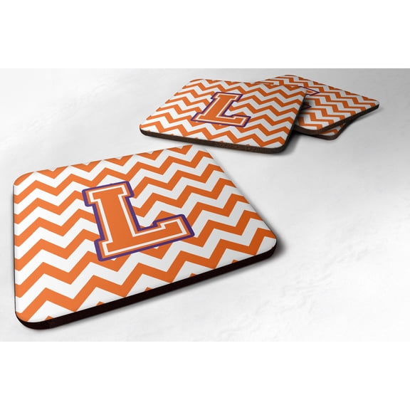 Letter L Chevron Orange and Regalia Foam Coaster Set of 4