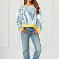 thumbnail image 6 of Feancey Womens Striped Color Block Shirt Oversized Long Sleeve Crewneck Sweatshirts Comfy Loose Casual Pullovers Fall Fashion Clothes Blue S, 6 of 7