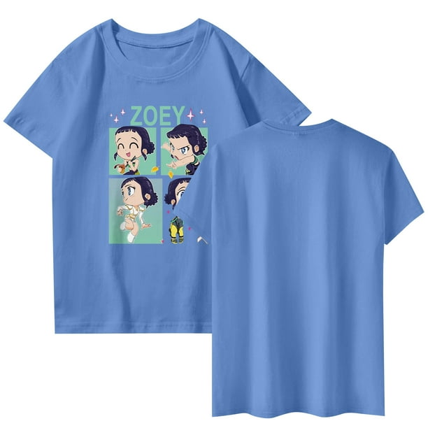 Pop cazadora para niña Demon Hunters Graphic Round-Neck Short Sleeve T Shirt For Kids Youth Fashion Tee With Cartoon Print Design Soft Blend Top For Children (Blue)