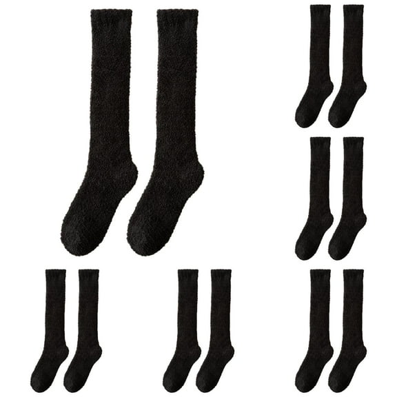 GZEFJRQM 6 Pairs Thigh High Socks Womens Thigh High Fuzzy Socks Warm Winter Over Knee High Long Striped Fluffy Cozy Fleece Socks for Ladies Girls Christmas Gifts Multipack