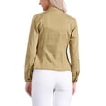 thumbnail image 3 of Chaquetas de mezclilla para mujer INSPIRE CHIC con cuello alto, mangas largas, chaquetas de jean cortas en color caqui, talla M, 3 of 6
