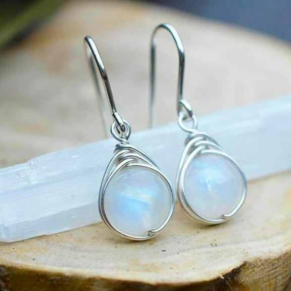 Women's Minimalist Moonstone Earrings – 2 Pairs Elegant Earrings with Gemstones