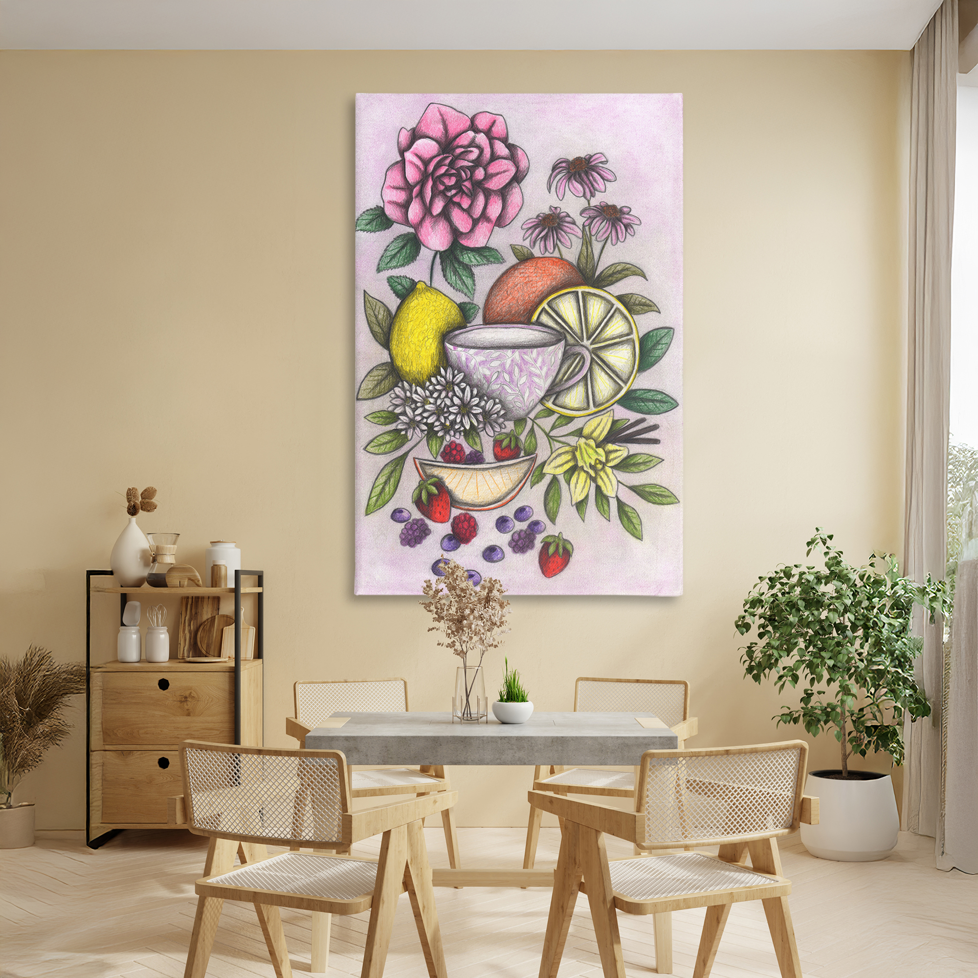 Rococo Tea with Fruits Canvas Wall Art, design by Cecilia Battaini