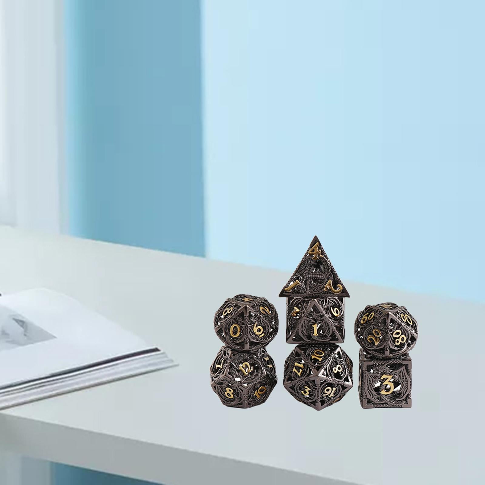 LeeQinersw 7pcs Ancient Copper Hollow Metal Dice Set D&D Metal Polyhedral Dice Set for DND Role Playing Games