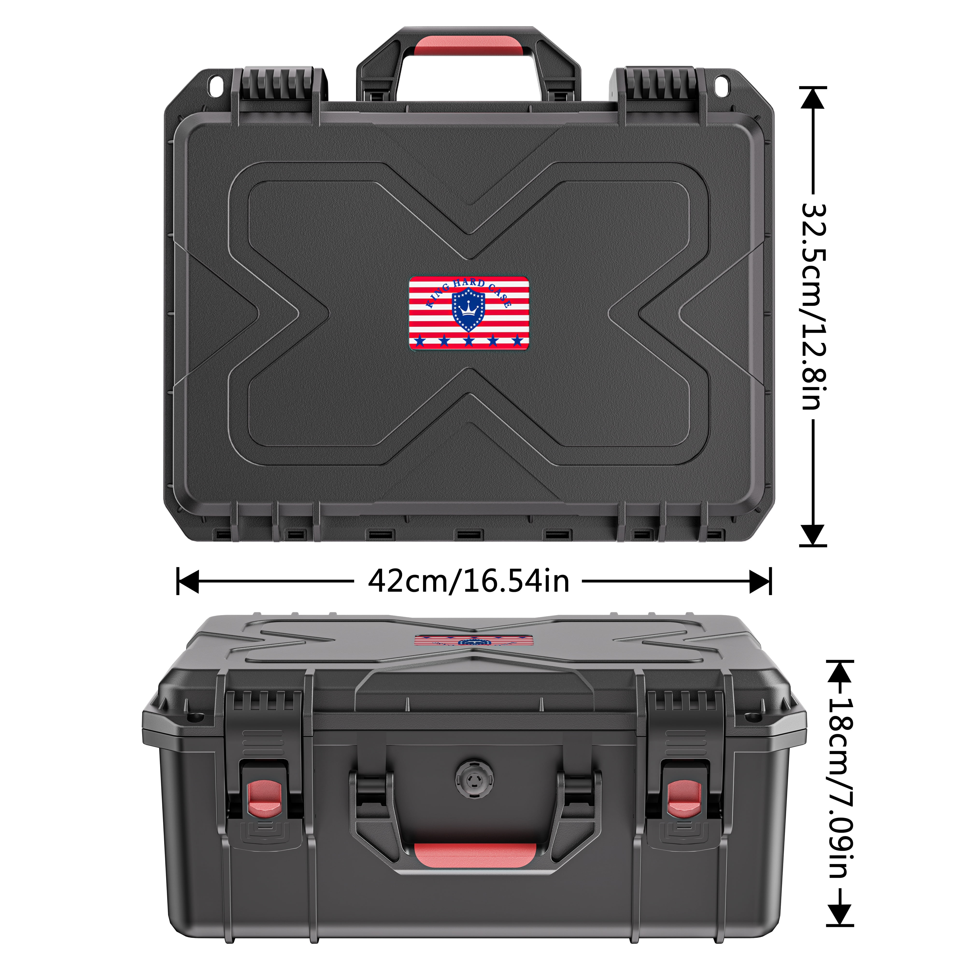 Kinghardcase 4-Slot Hard Case with Pre-Cut Foam, TSA-Compatible Lockable Waterproof Storage Box, Shockproof Equipment Case with Desiccant, 16.9"x13.7"x7"