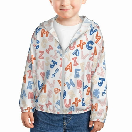 

Vsdgher Scandinavian Alphabet Kids Sun Protection Hoodie with Zip Rash Guard Tops Children s Long Sleeve Sun Protection Clothing - 18 Months