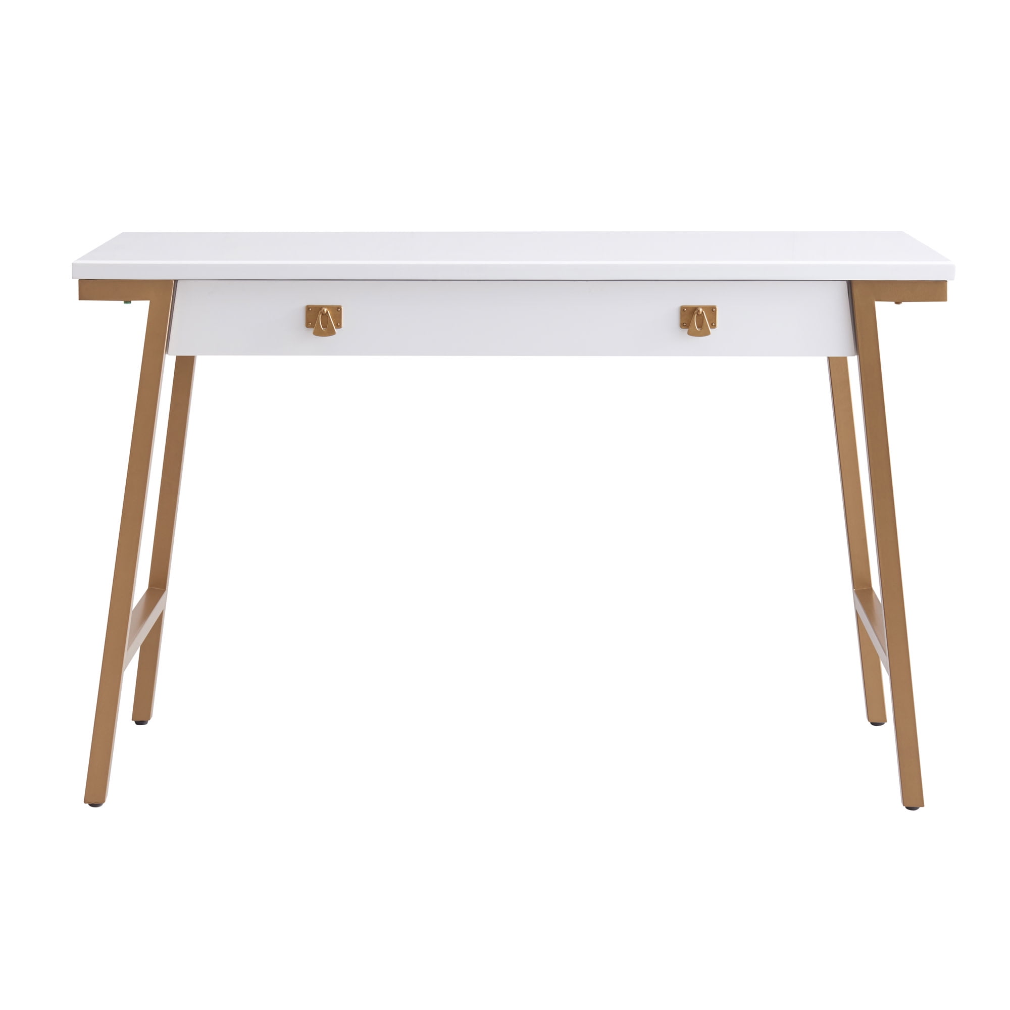Leick Home Empiria Wood and Metal Computer Desk with Keyboard Drawer, White/Gold
