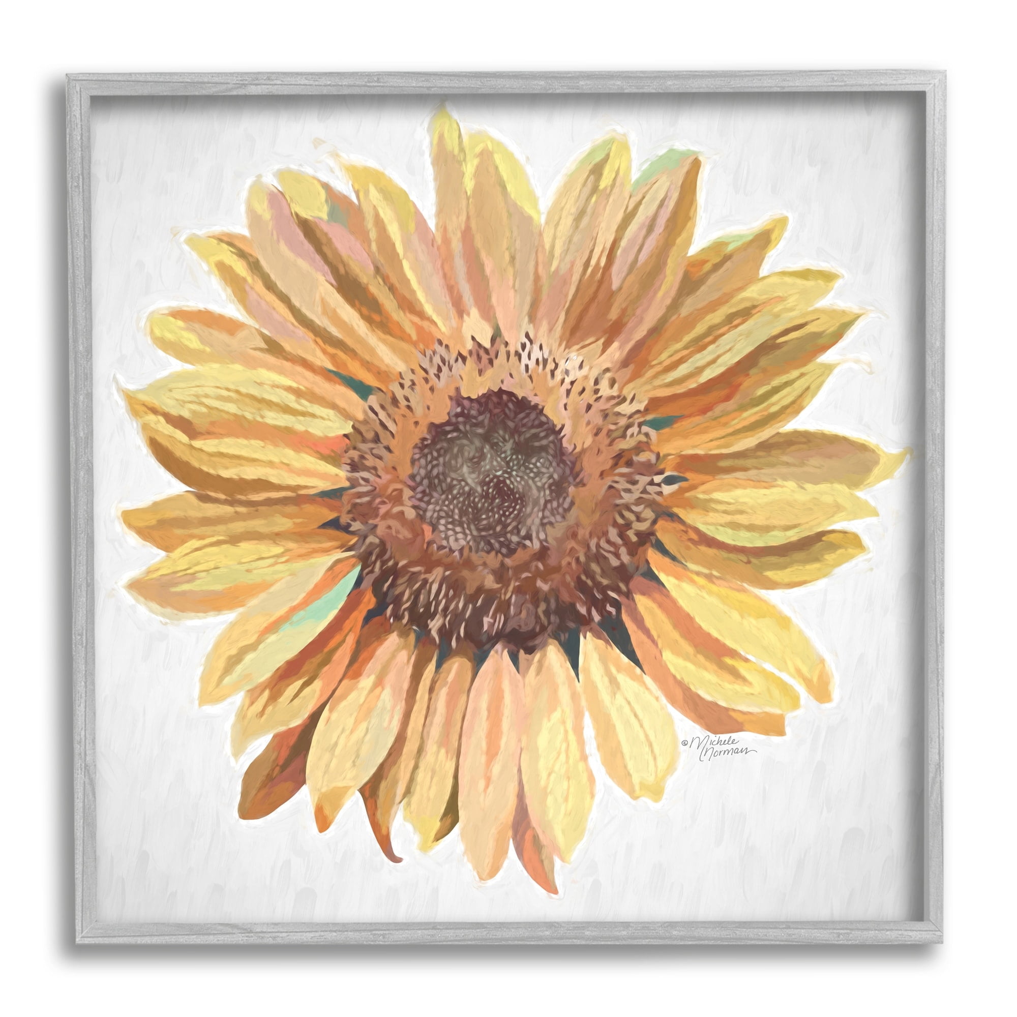 Stupell Industries Vivid Yellow Sunflower Petals Aerial View Flower Painting Gray Framed Art Print Wall Art, Design by Michele Norman