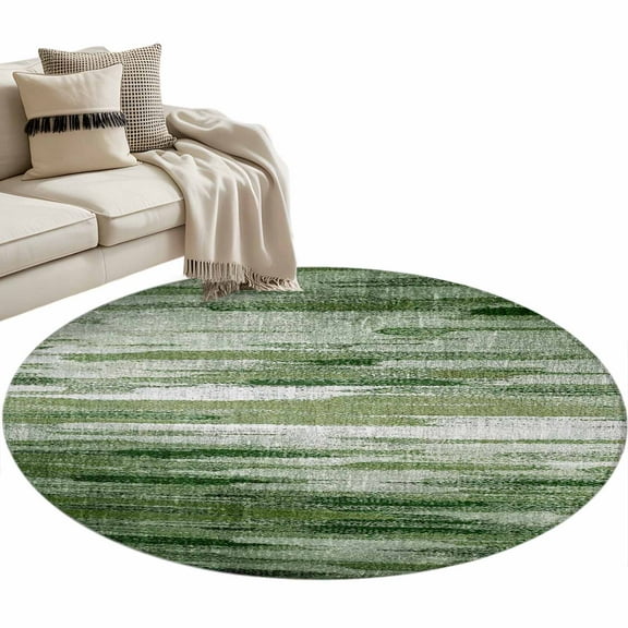 Vintage Green Round Area Rug 4 FT, Non Slip Indoor Outdoor Rug, Modern Geometric Abstract Art Washable Soft Circular Carpet Non-Shedding Floor Mat for Coffee Table Nursery Foyer Balcony